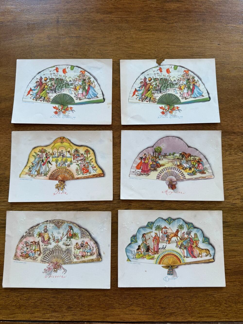 Vintage Italian Novelty Fan Postcard Lot of 6 Italy Cities Embossed